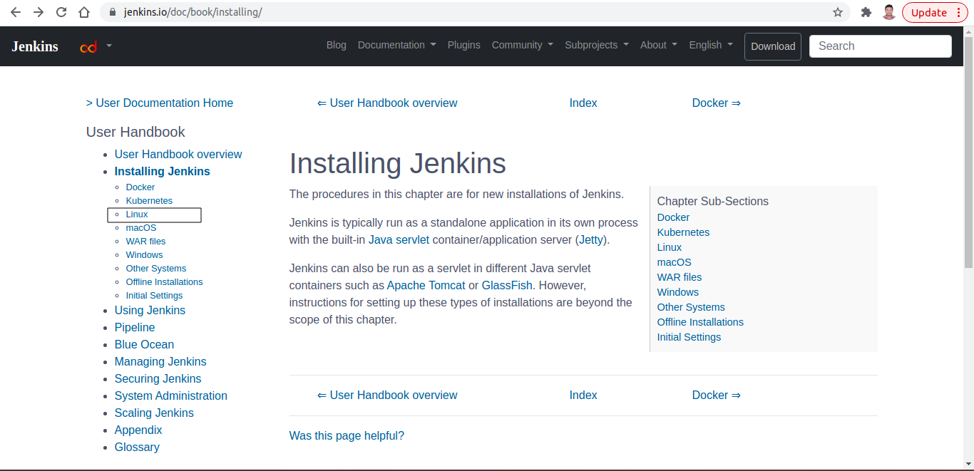 Jenkins website Download page