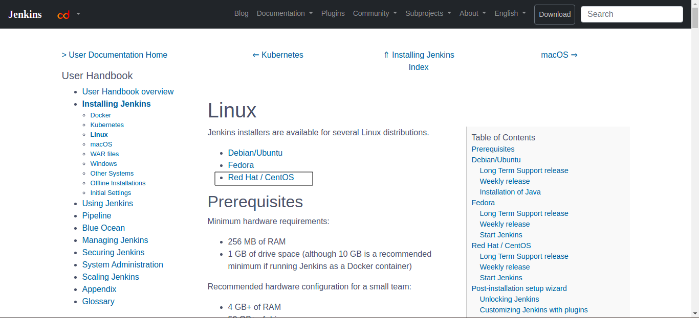 jenkins website Download Linux page